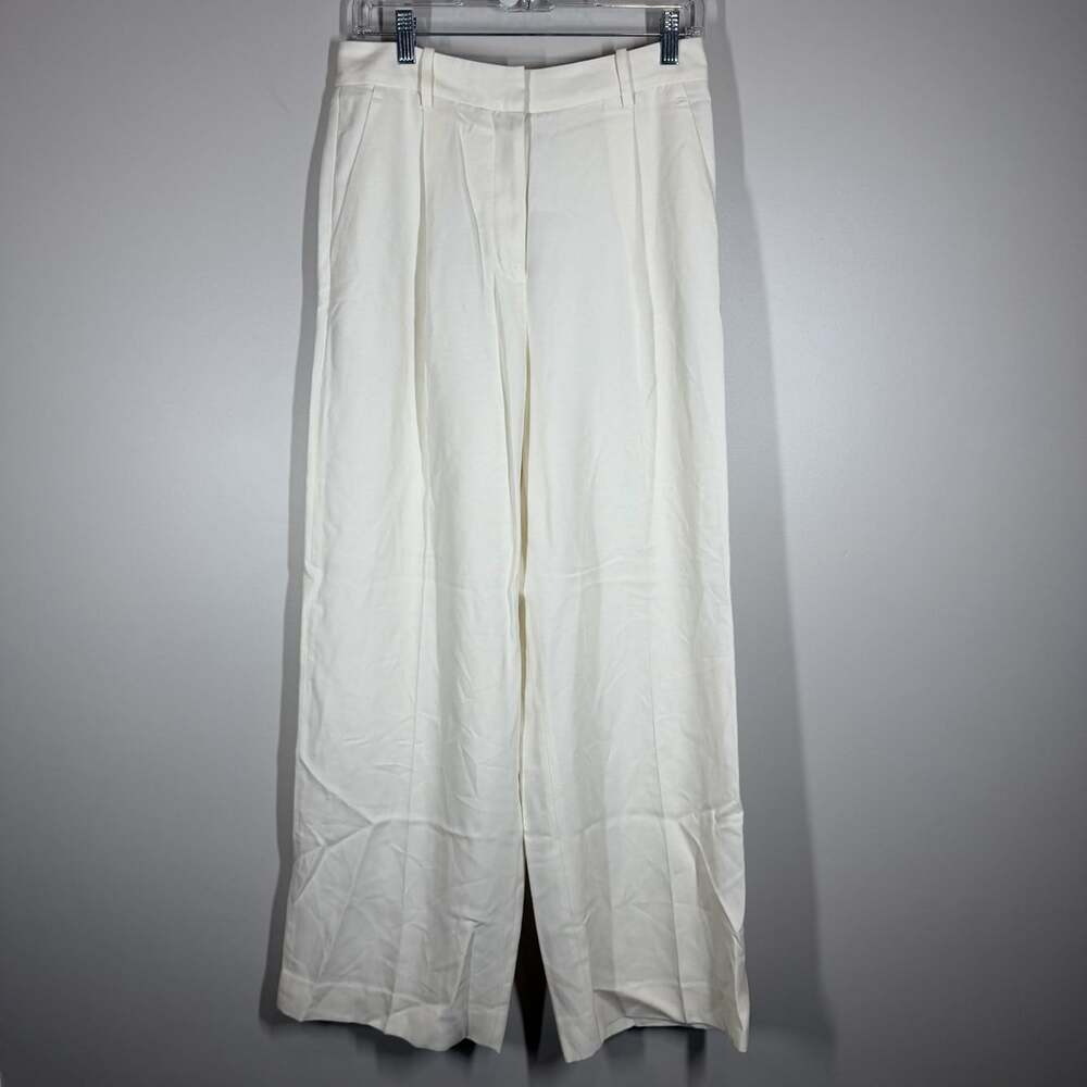 Oak + Fort White Wide Leg High Rise Trousers Size 8 Minimalist Workwear Pants
